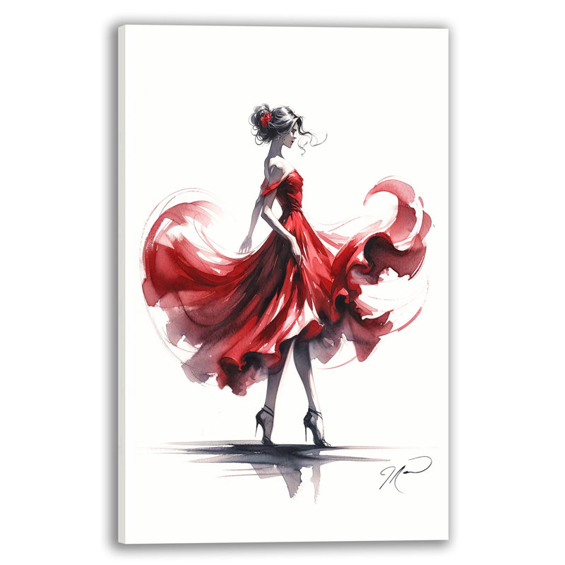 Fluide écarlate, danse et élégance, H 40 po x l 30 po x P 1,5 po