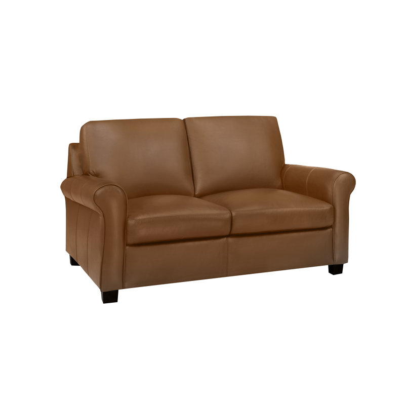 Canapé Ambrie, Cuir véritable brun moyen, H 36 po x l 58 po x P 37 po