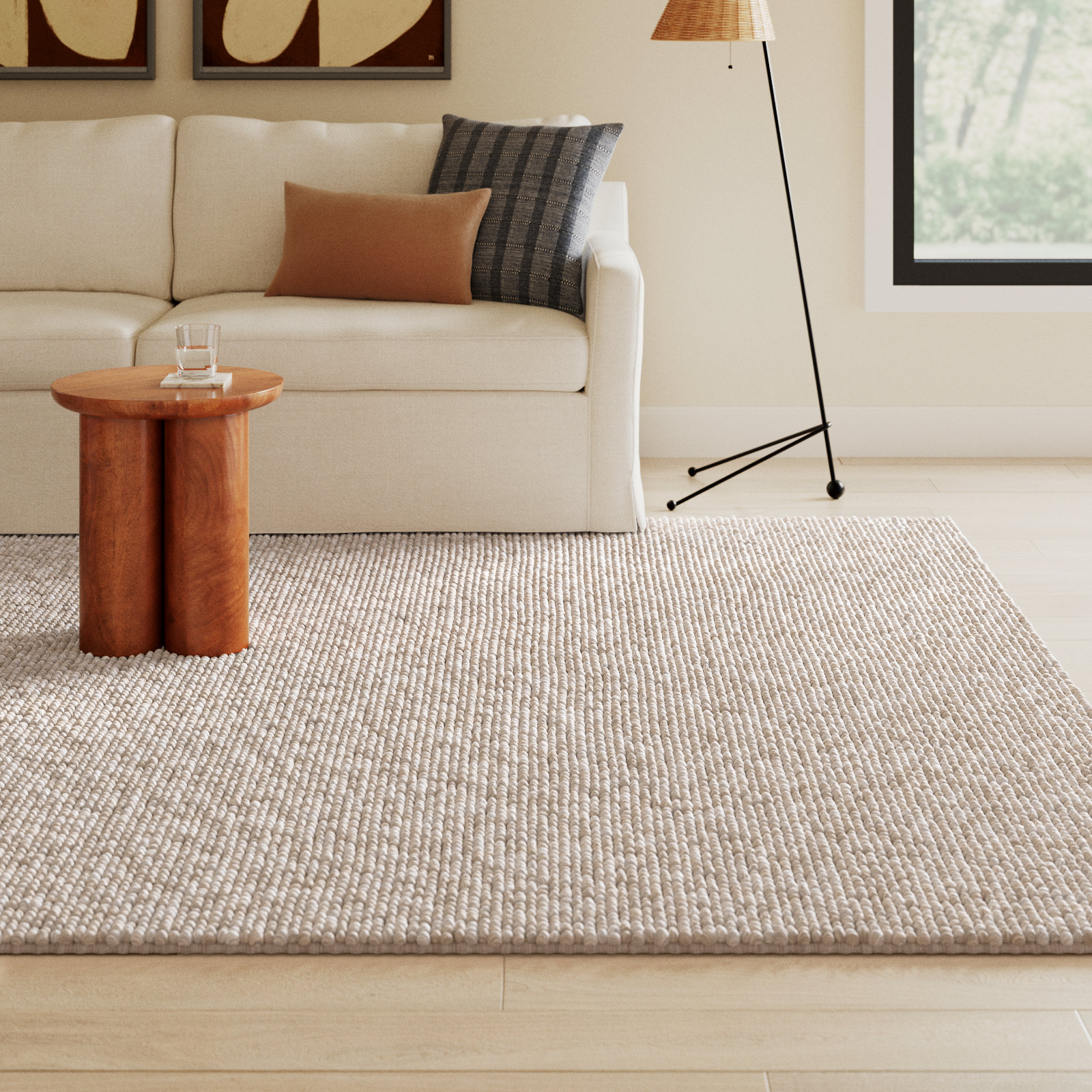 Elle Beige Hand-Woven Wool Rug, Rectangle 8' x 10'