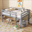 Full Size Rubber Wood Loft Bed Frame - No Box Spring Needed, 400lbs Capacity, Grey for Bedroom