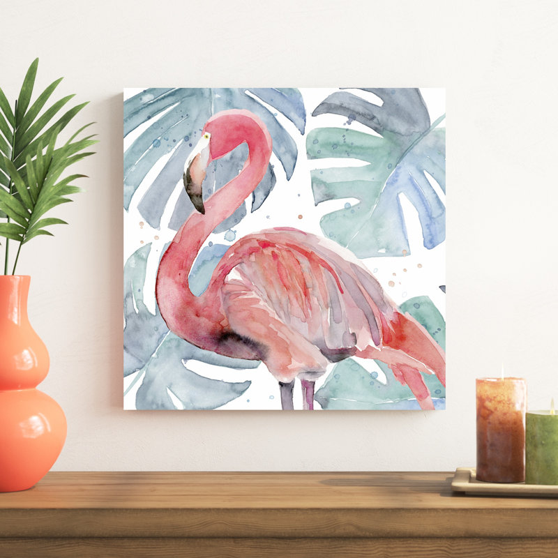 Flamingo Splash II, H 20 po x l 20 po, Reproduction avec cadre noyer, Oui