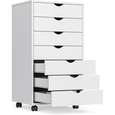 7 Drawer Mobile File Cabinet Under Desk Storage Organization With Wheels Vertical Filing Chest Rolling Wood Small Desk Printer Stand For Home Office, 15.75"D X 18.74"W X 34.25"H