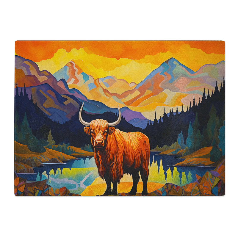 Highland Cow Art Deco  Glass Chopping Board