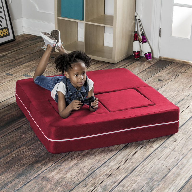 Altermease Zipline Modular Kids Loveseat & Ottomans/Fold Out Lounger, Cherry