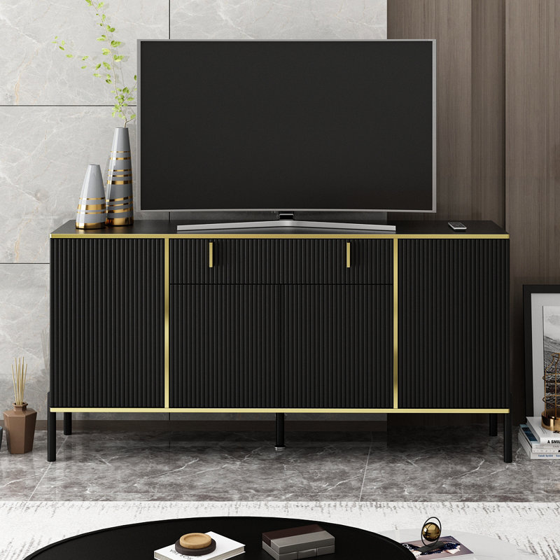 4-Door 1-Drawer Cabinet With Modern Style, Black/Gold