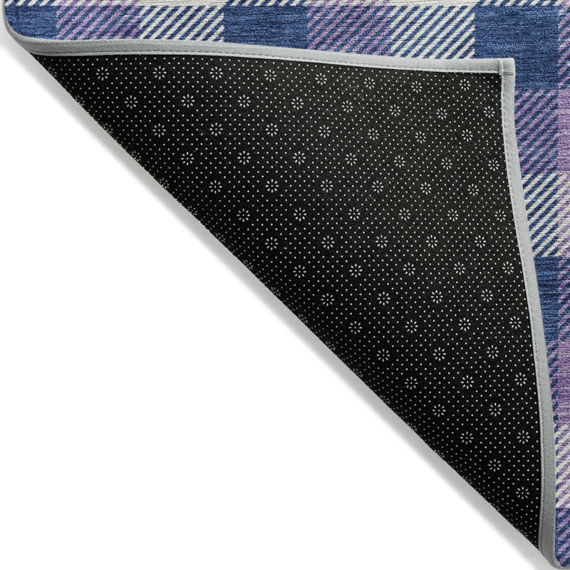 Navy and Purple Plaid Synthetic Washable Area Rug