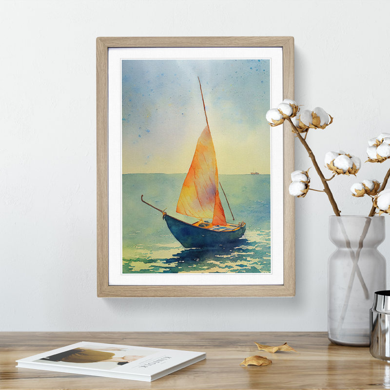Boat Watercolour - Single Picture Frame Painting, 46cm H x 34cm W x 2cm D, Oak
