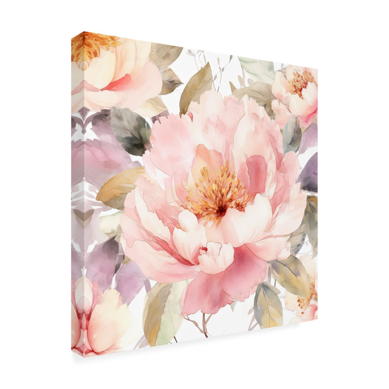 Peinture florale de pivoines sur toile, H 14 po x l 14 po x P 2 po