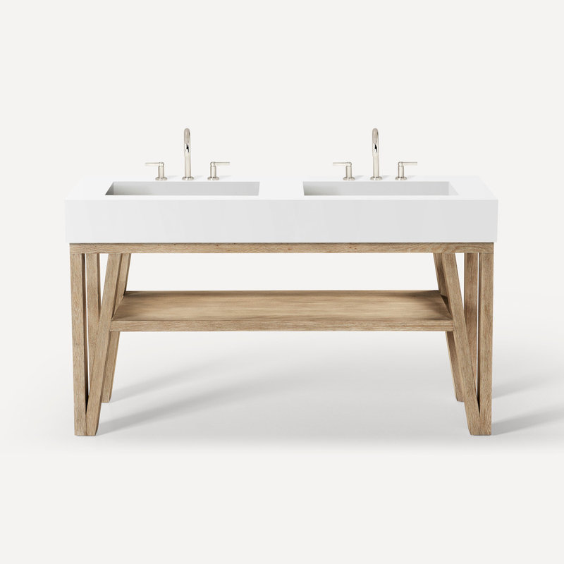 Bodo Vanity, 59.63" x 28.13" x 22.75", Light Burnt Oak, No Vanity Top,  Light Burnt Oak