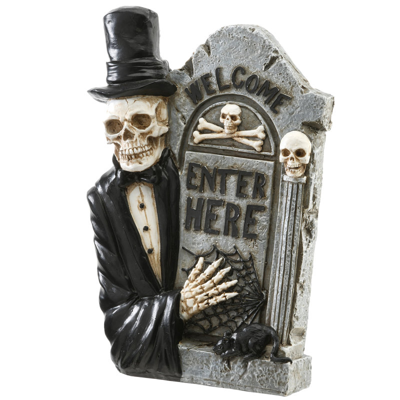 12" Skeleton Holding Tombstone