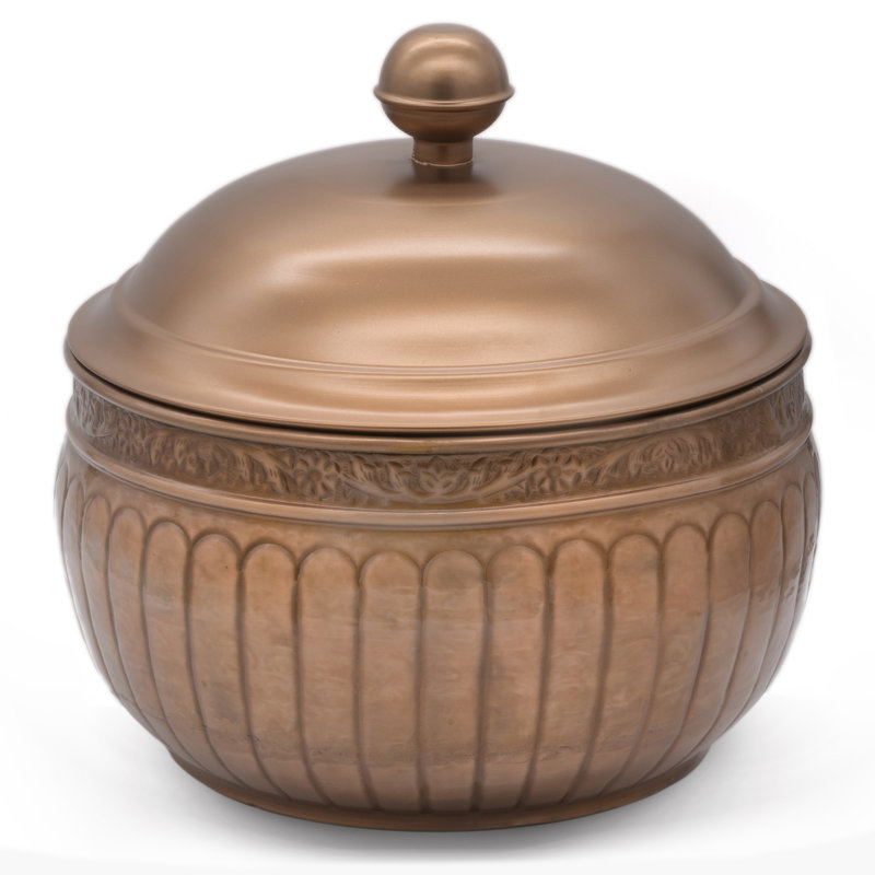 Copper Finish 19" Steel Garden Hose Pot with Lid