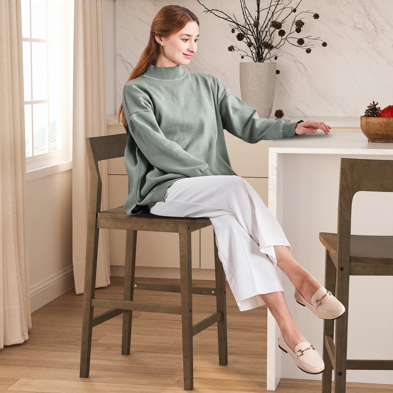 Tabouret de comptoir en bois massif avec repose-pieds, Brun