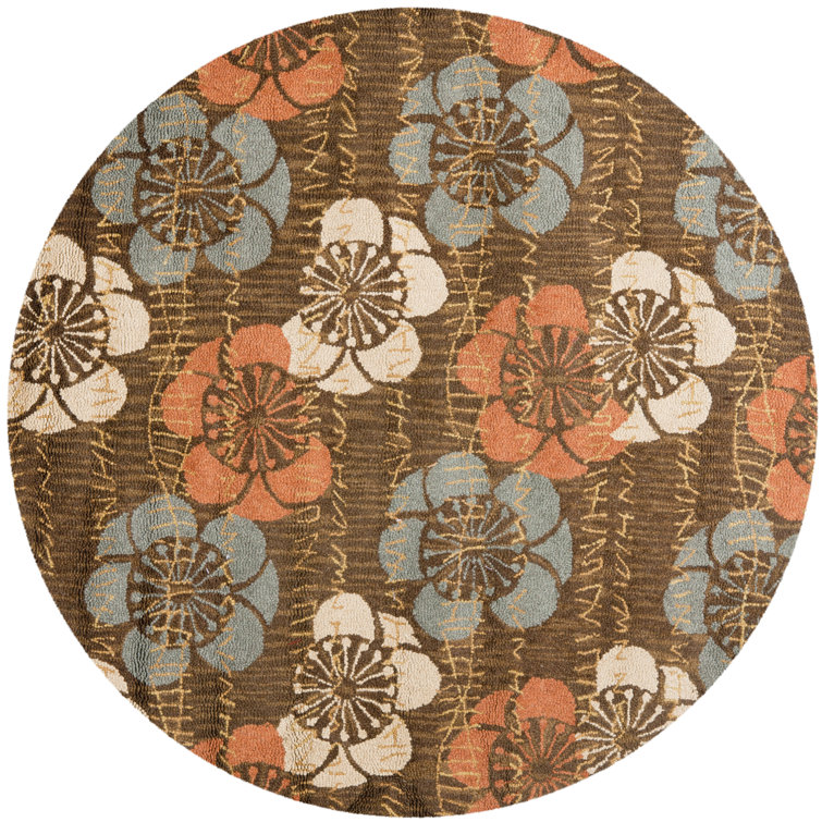 Charlotte Blossom Hand Hooked Wool/Cotton/Latex Floral Rug in Brown