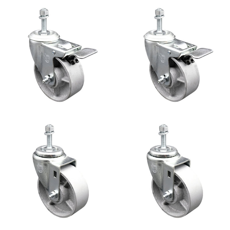Ensemble de roulettes TS 4 avec roulement à rouleaux, roues de 4 po et tiges de 10 mm, 2 avec TTL BRK