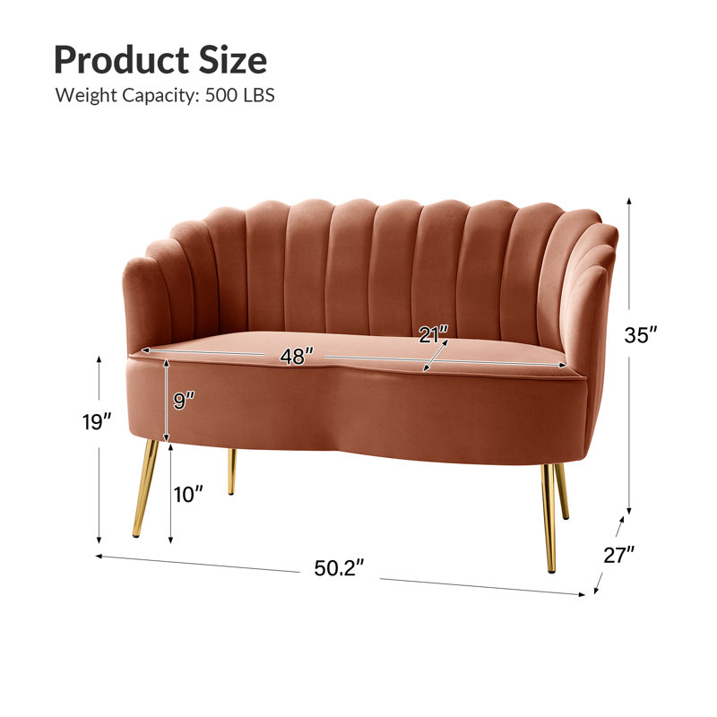 Hendrix Velvet Flared Arm Loveseat, Coral