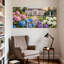 Ensemble de 3 tableaux sur toile tendue représentant une villa et un jardin d'hortensias-1224992457