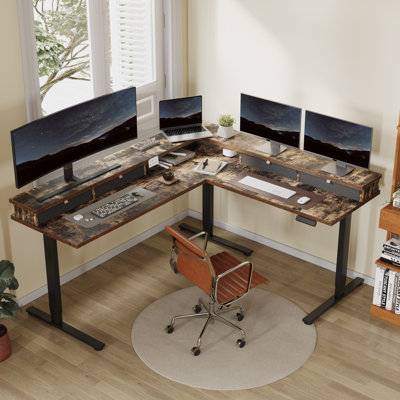 L Shaped Standing Desk With Drawers, Shelf, Adjustable Gaming Table For Home, Office, Gamer