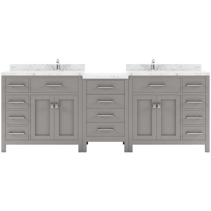 Meuble-lavabo double 93 po avec plateau en marbre Slagelse, Gris, Rond