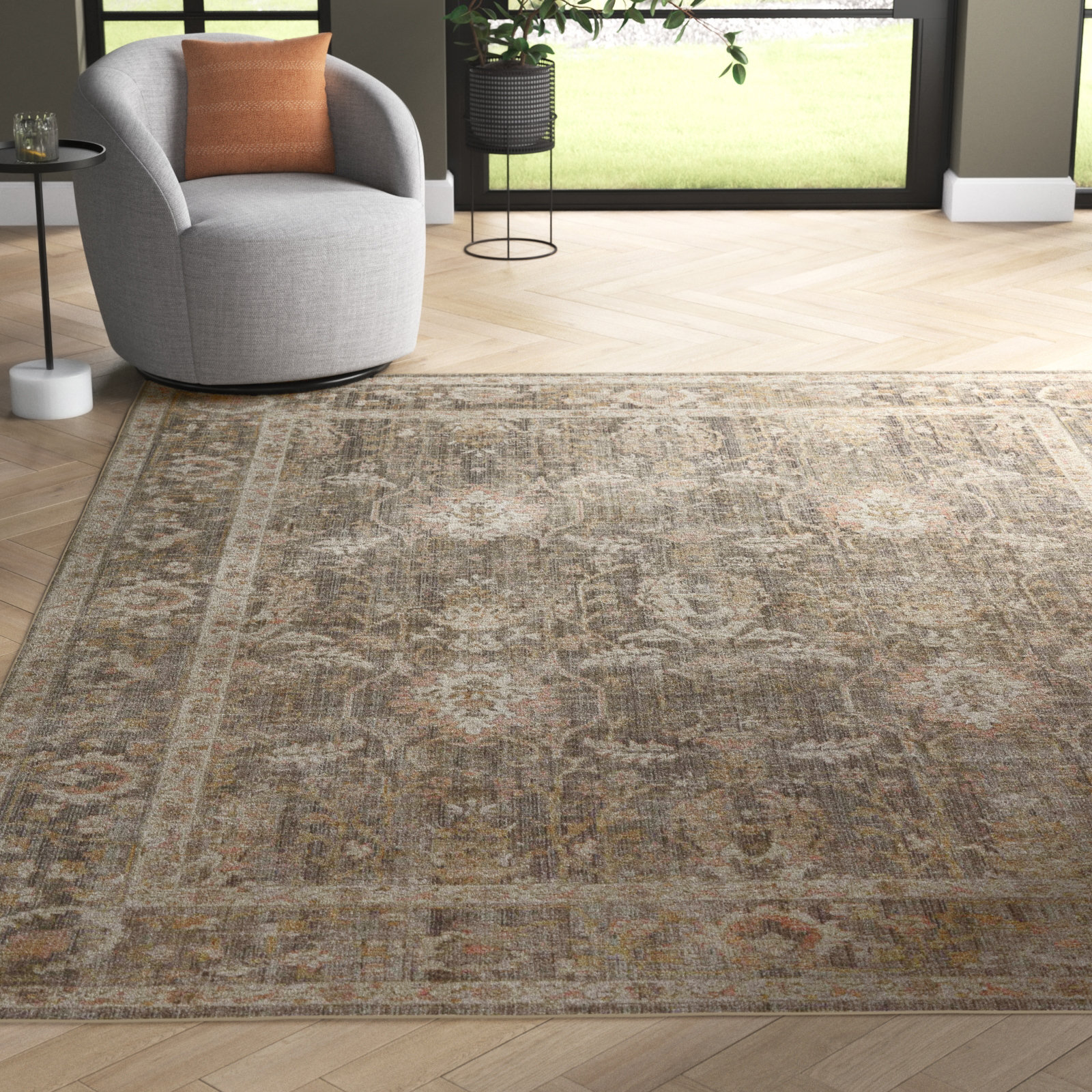 Chris Loves Julia x Loloi Rosemarie Oriental Sage Blush Area Rug, Rectangle 3'7" x 5'7"