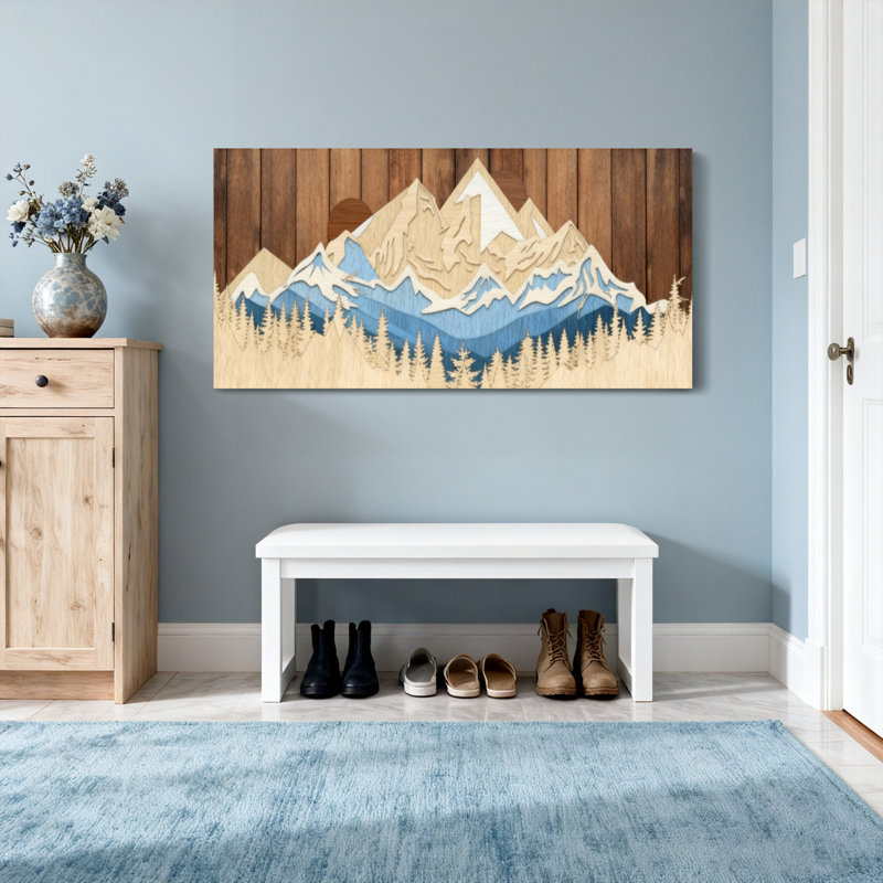 Paysage et nature, chaîne de montagnes avec neige et arbres, H 16 po x l 32 po