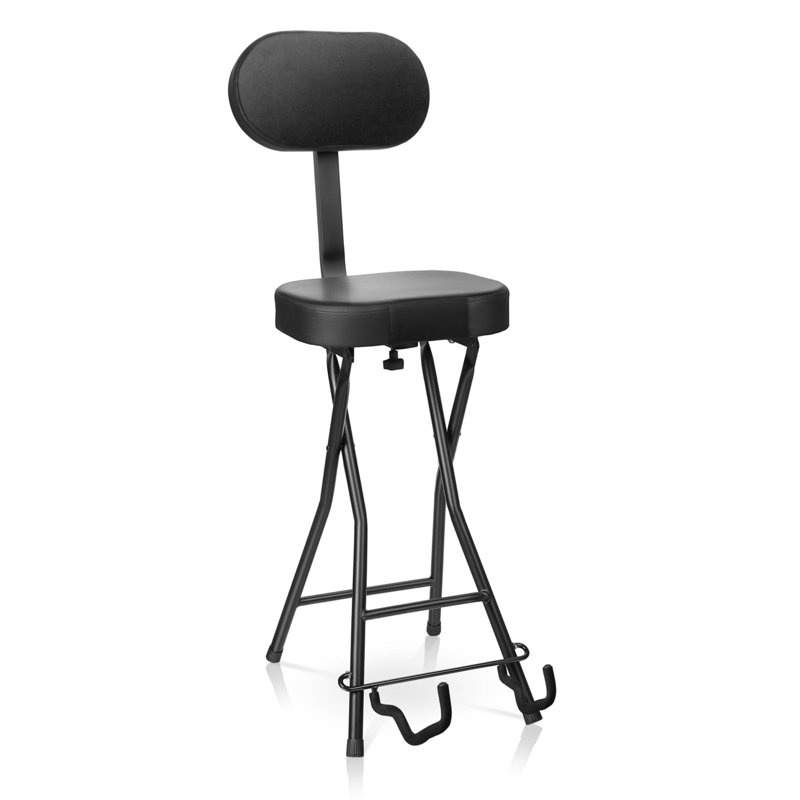 Siège avec coussin rembourré - Dossier robuste et ergonomique avec support pliable, repose-pieds, conception pliable, supporte les guitare acoustique, électrique et basse, capacité de charge maximale de 300 lb