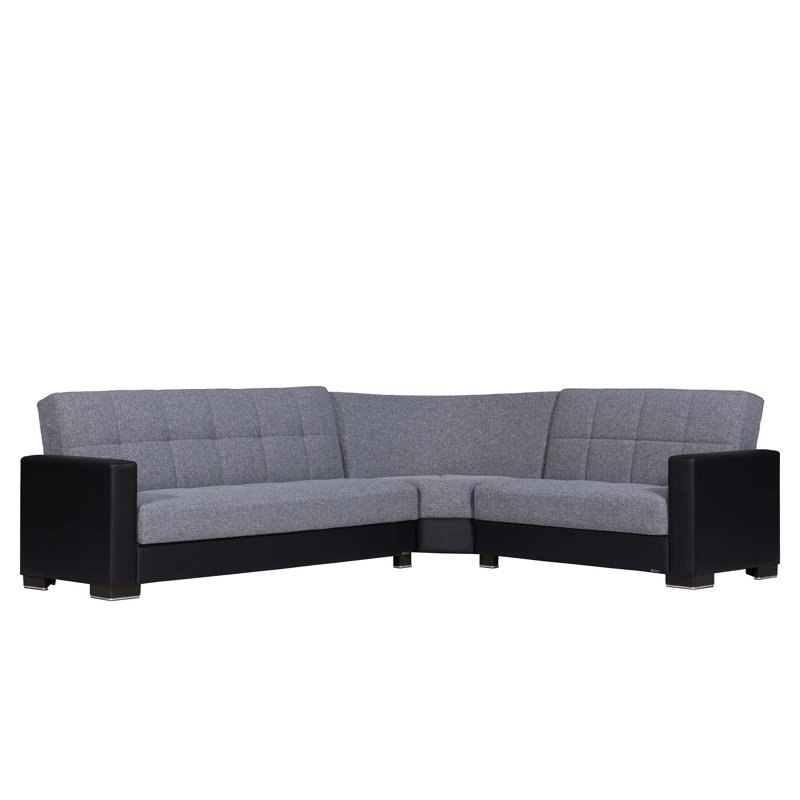 Canapé-lit modulaire en L réversible Nadler avec sièges de rangement pour le salon, Microfibre / microsuède gris/noir