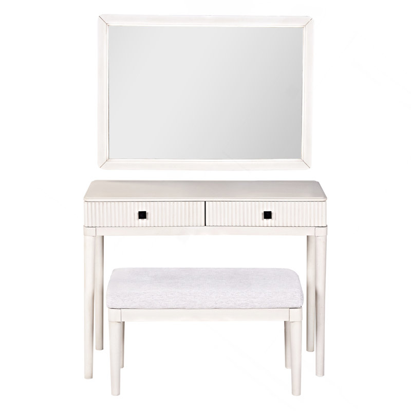 Bureau de coiffeuse moderne avec miroir, ensemble de table de maquillage pour adultes avec tabouret, bureau à domicile, 2 grands tiroirs, blanc
