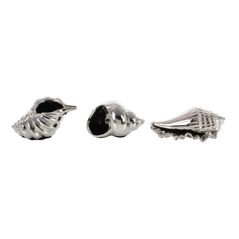 Shoaf Porcelain Ceramic Shell Decorative Sculpture Set, Silver