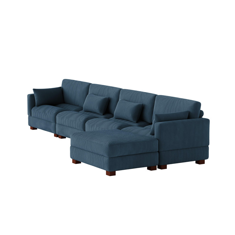 Maelina 5 - Piece Upholstered Navy Corduroy Modular Sectional Sofa with Pillow Back and Removable Ottoman, Navy Corduroy