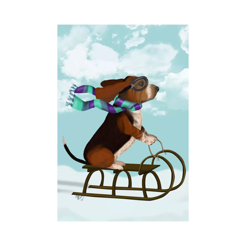 Basset Hound, Sledging by Fab Funky - Wrapped Canvas Gallery-Wrapped Canvas Giclée, 66.04 cm H x 45.72 cm W