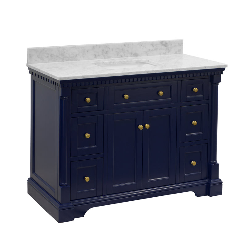 Ensemble de meuble-lavabo simple 48 po avec armoire bleu royal et comptoir en marbre de Carrare, Bleu royal