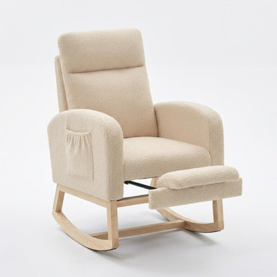 Chaise berçante avec repose-pieds réglable, fauteuil coulissant avec poche latérale pour le salon et la chambre à coucher