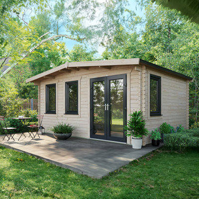 Powersheds Apex 12 x 16ft Chalet Log Cabin, Doors to the Right - 44mm