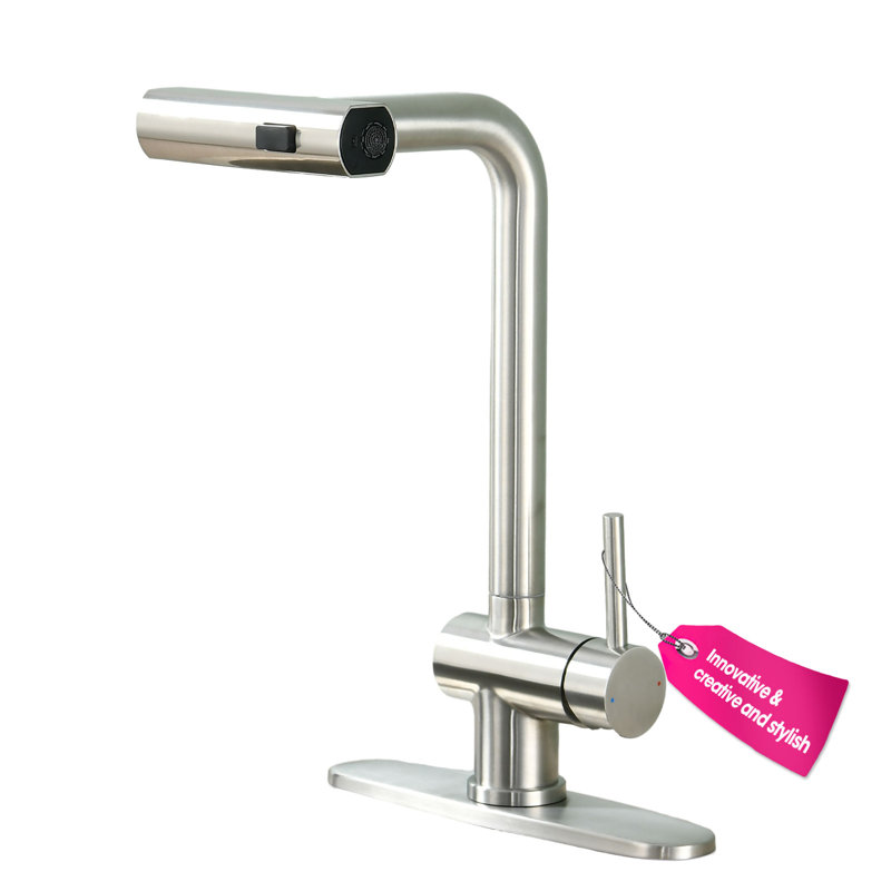 Kitchen  Pull Down Sprayer Stainless Steel Single Handle Pull Out Spring Sink Faucets, Brushed Nickel