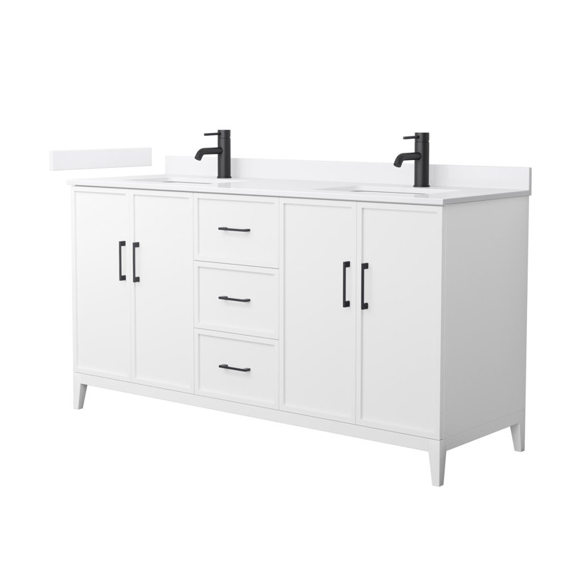 Elan 66'' W Vanity, White, Matte Black, White Cultured Marble