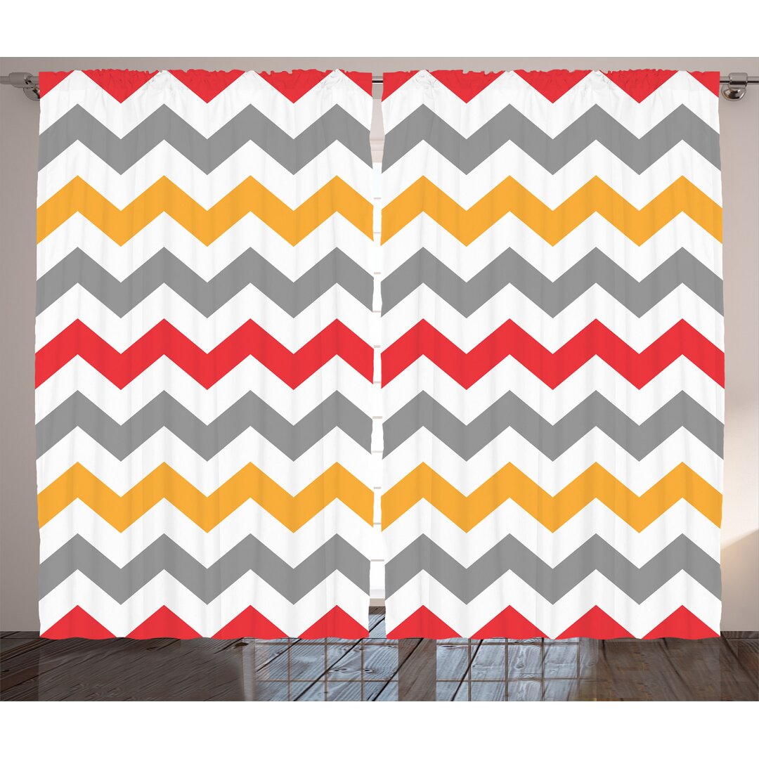 Rustikaler Vorhang, Abstrakte Retro Chevron, Bunt, Grau Marigold Red