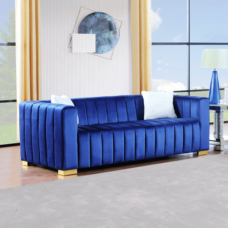 Causeuse à accoudoirs carrés en velours 62,6 po avec 2 coussins Clifford, Doré, H 27,56 po x l 62,6 po x P 33,86 po, Brun