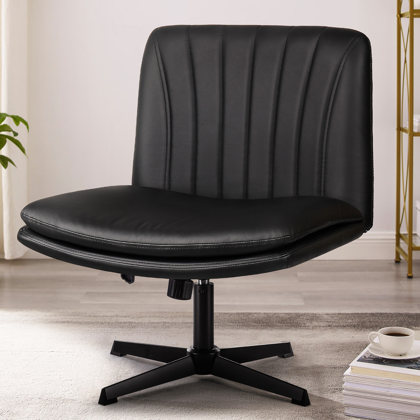 Kiawna Criss Cross Legged Office Chair, Armless Office Desk Chair No Wheels Kiawna Criss Cross Legged Office Chair, Armless Office Desk Chair No Wheels
