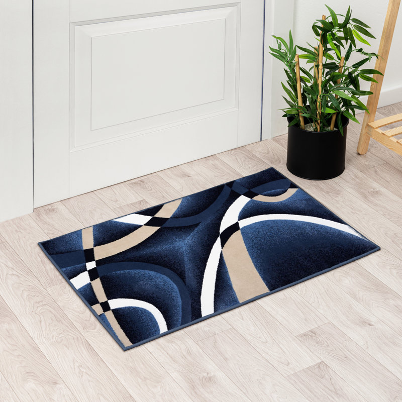 Tapis bleu marine à motif abstrait Catalan, Rectangle 2 pi x 3 pi