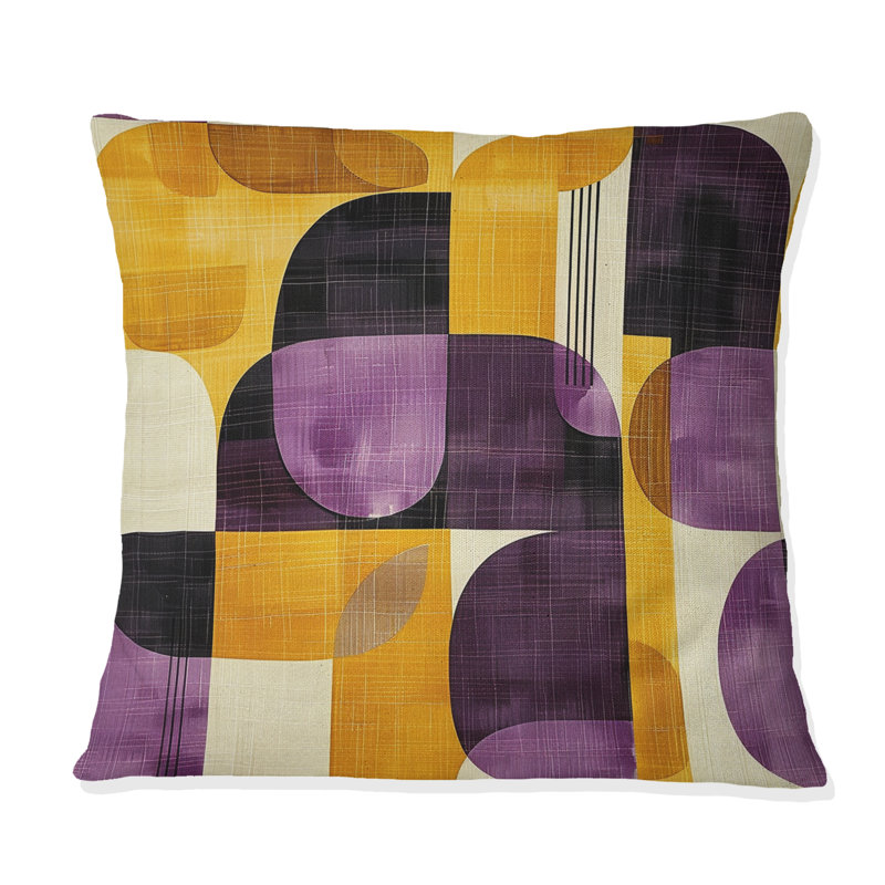 Coussin décoratif géométrique jaune et jaune rétro, H 16 po x l 16 po