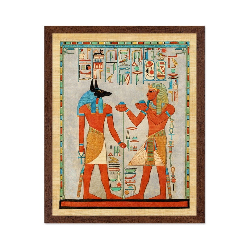 Le roi avec Anubis, tombe d'Haremhab, H 12 po x l 16 po, Affiche, Encadrement brun
