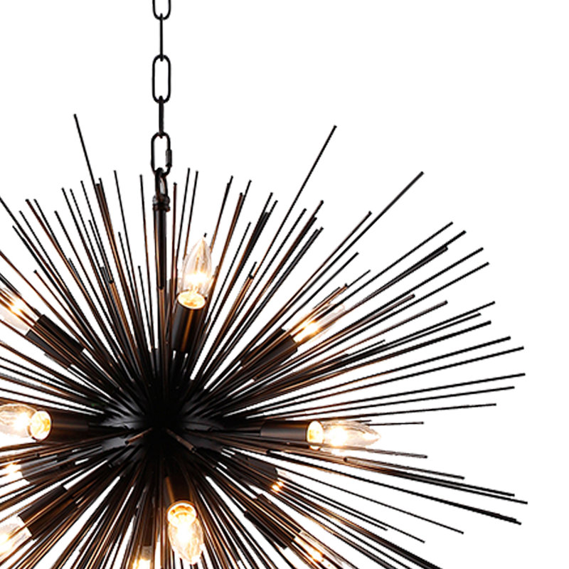Lustre 12 lumières en version noire assemblée, Noir, H 21 po x l 29,4 po