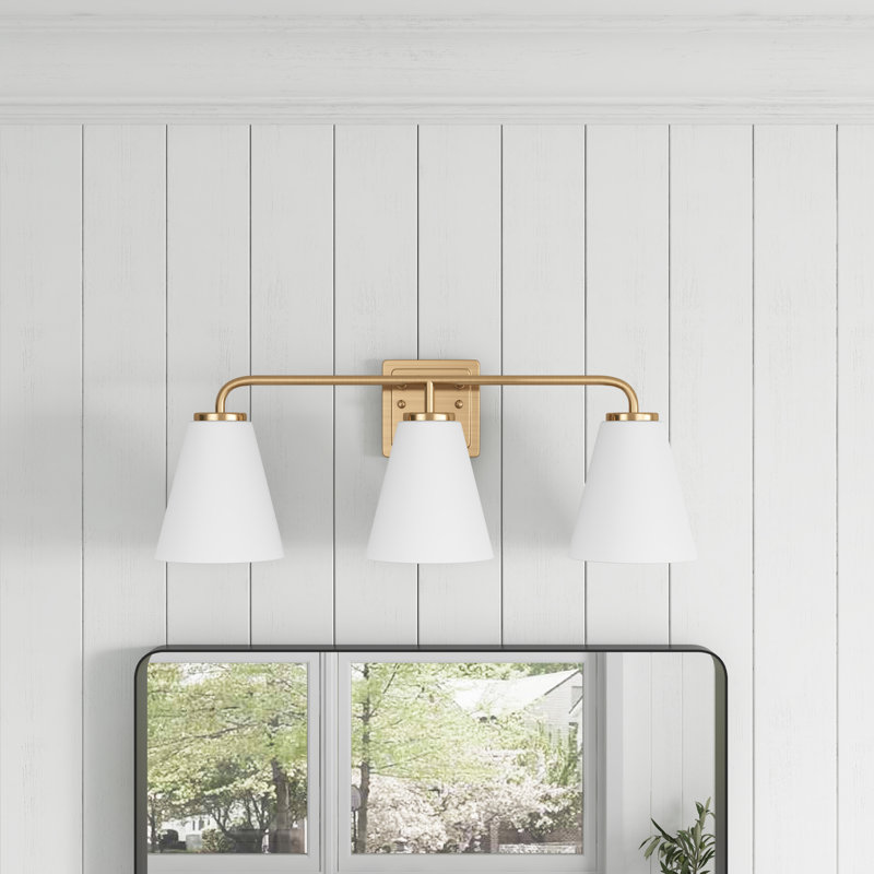 Luminaires de salle de bain 3 lumières laiton doré et verre beige