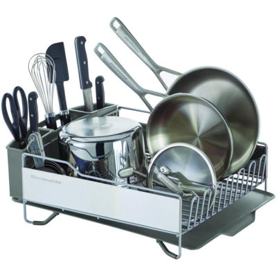 Capacity Full Size Rust Resistant Dish Rack With Angled Drain Board And Removable Flatware Caddy Light