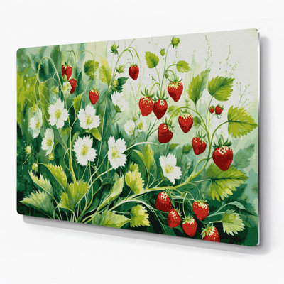 Botanical Wild Strawberry Green Metal Wall Art
