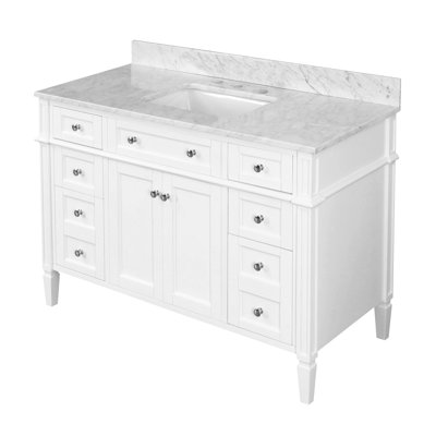 Lakeland 48" Single Bathroom Vanity Set with White Cabinet and Carrara Marble Countertop