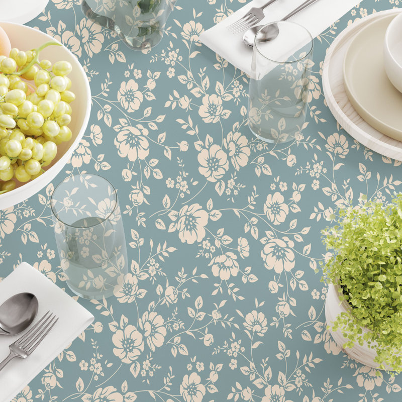 Rectangular Floral Cotton Twill Tablecloth