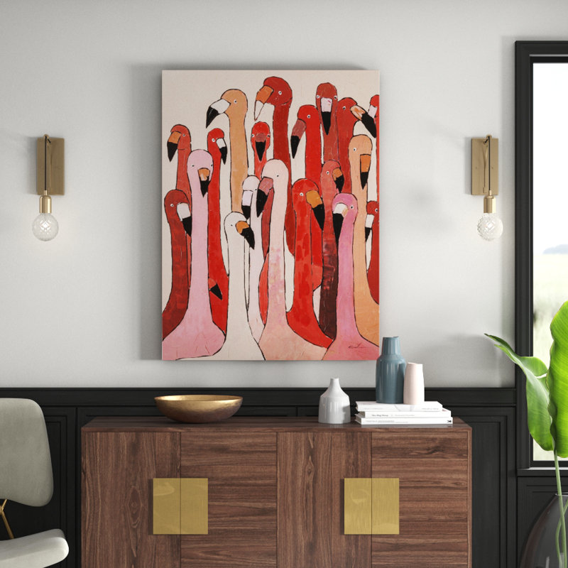 Touched Flamingo Meeting Acrylic Painting Print on Canvas