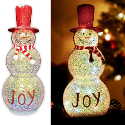 Snowman Table Light - Led Christmas Decorations Indoor With Colorful Hat & Scarf, Battery Operated Holiday Desk Decor For Home Office, Winter Party Night Light, Warm White, Red