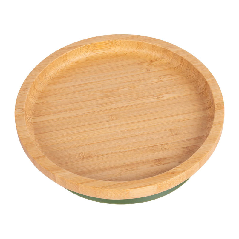 Tiny Dining - Round Bamboo Suction Plate, Olive Green